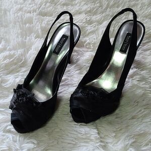 WHBM Black Satin Slingback Platform Size 8.5